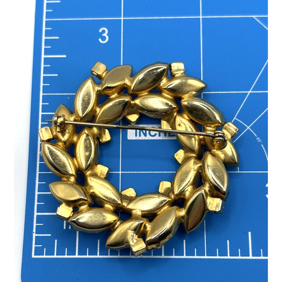 VTG Rhinestone Brooch AB Wreath Marquise Round Gold Tone J1-3020 - Picture 7 of 10